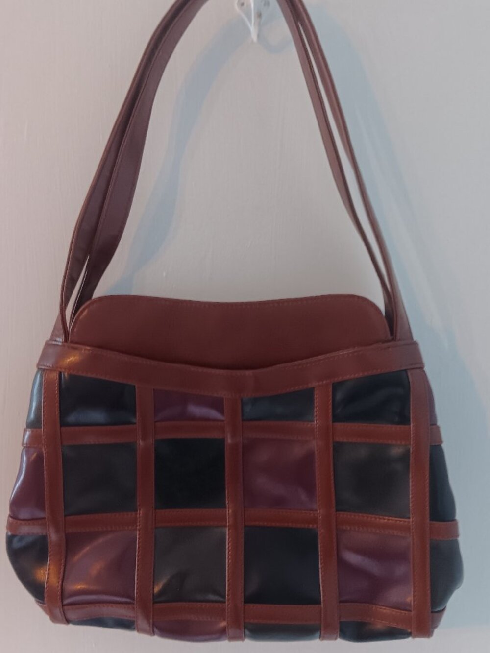 Vintage Black & Brown Patchwork Shoulder Bag | Retro Boho